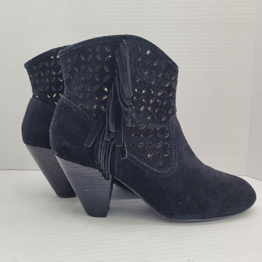 Jessica Simpson Black Suede Fringed Ankle Boots 8M 3"heel